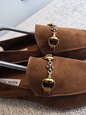 Steve Madden Brown Suede Loafers with Gold Hardware